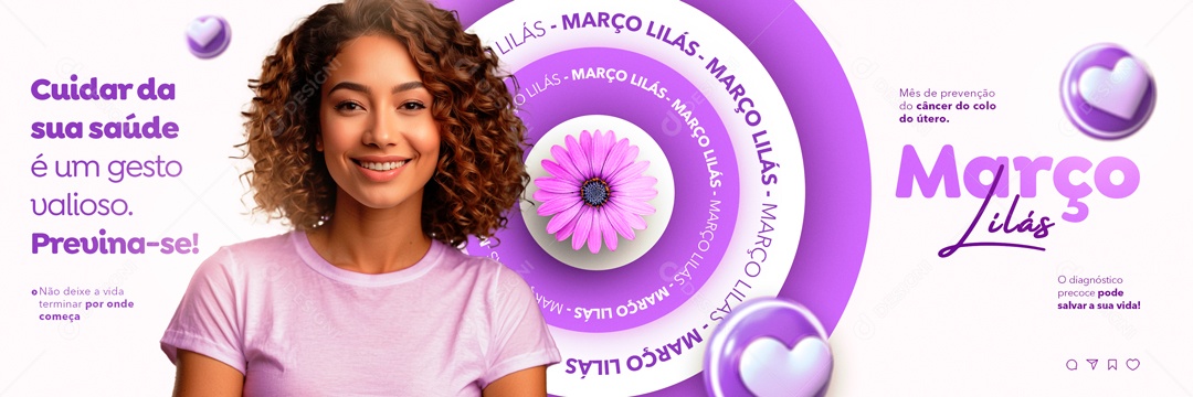 Carrossel Março Lilás Cuidar da sua Saúde é um Gesto Valioso Previna-se Social Media PSD Editável