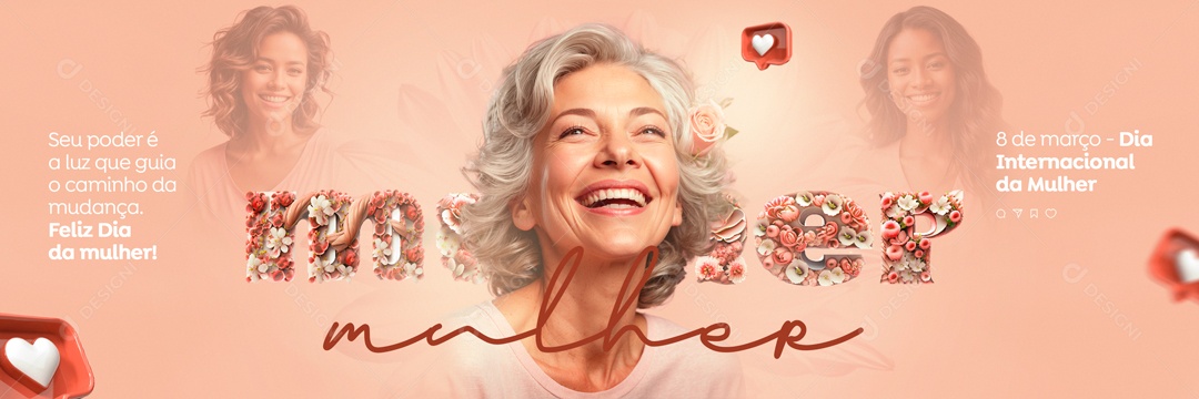 Carrossel Dia Internacional das Mulheres 8 de Março seu Poder é a Luz que Guia Social Media PSD Editável