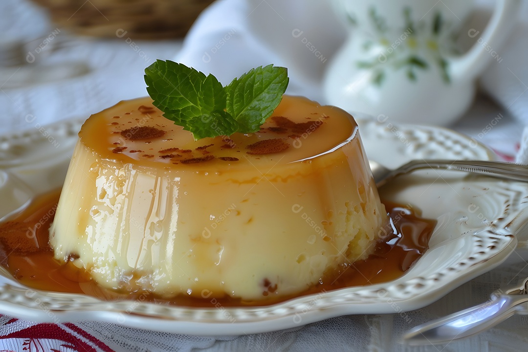 Pudim cremoso com caramelo