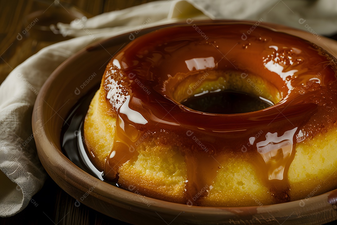 Pudim lindo e saboroso em prato decorado