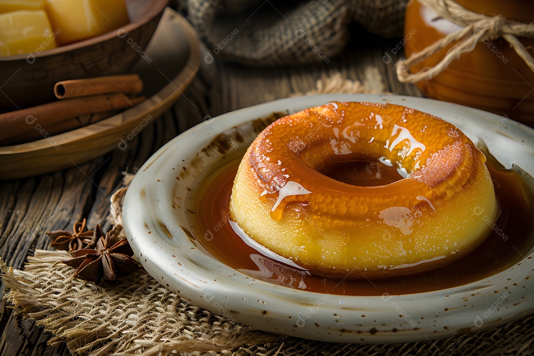 Pudim de leite tradicional brasileiro com calda de açúcar