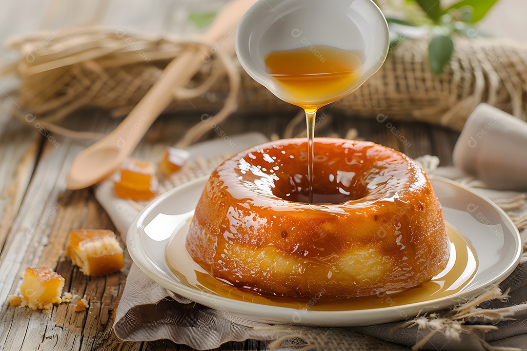 Pudim de leite tradicional brasileiro com calda de açúcar