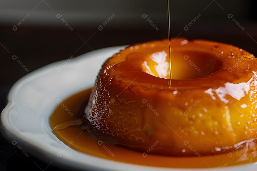 Pudim lindo e saboroso em prato decorado