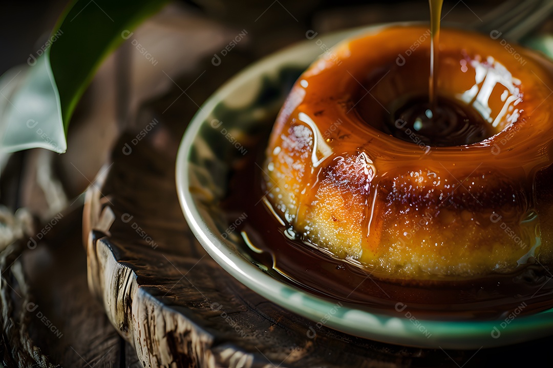 Pudim lindo e saboroso em prato decorado