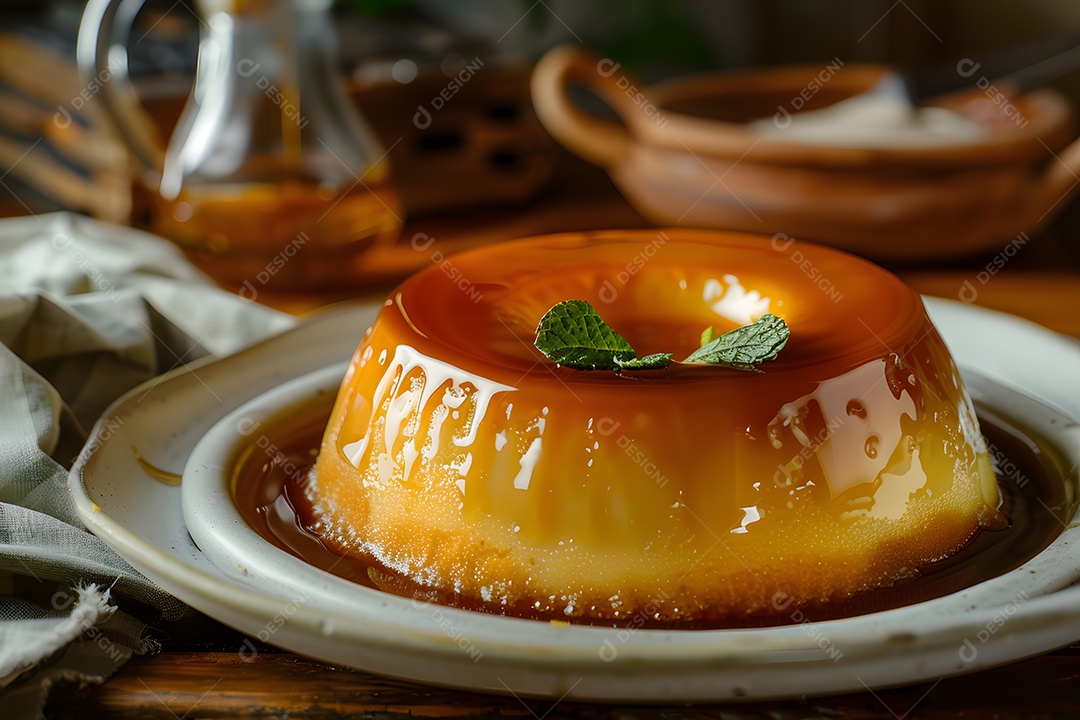 Pudim de leite tradicional brasileiro com calda de açúcar