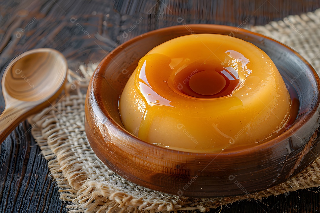 Pudim de leite condensado lindo e saboroso com colher ao lado
