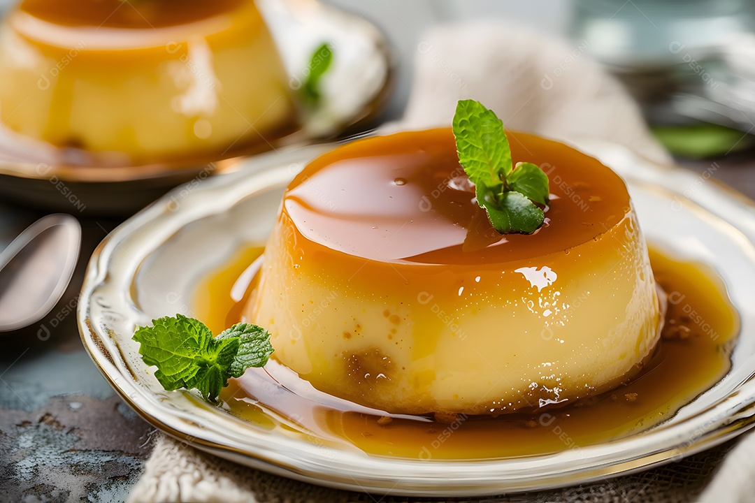 Mini pudim com caramelo decorado