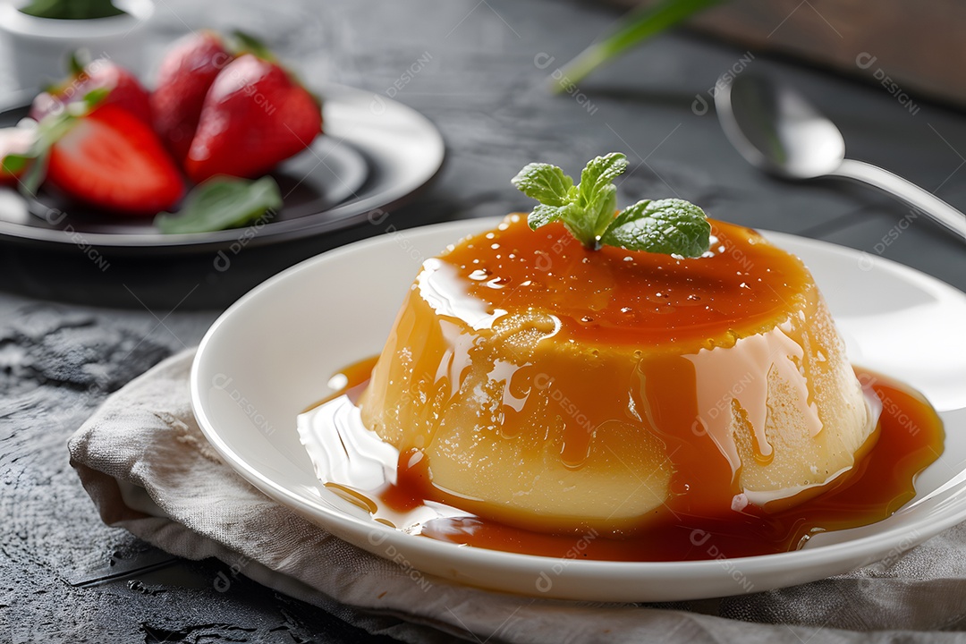 Mini pudim com caramelo decorado