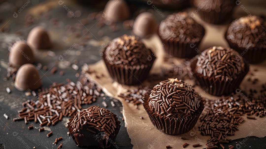 Doces de chocolate com granulado