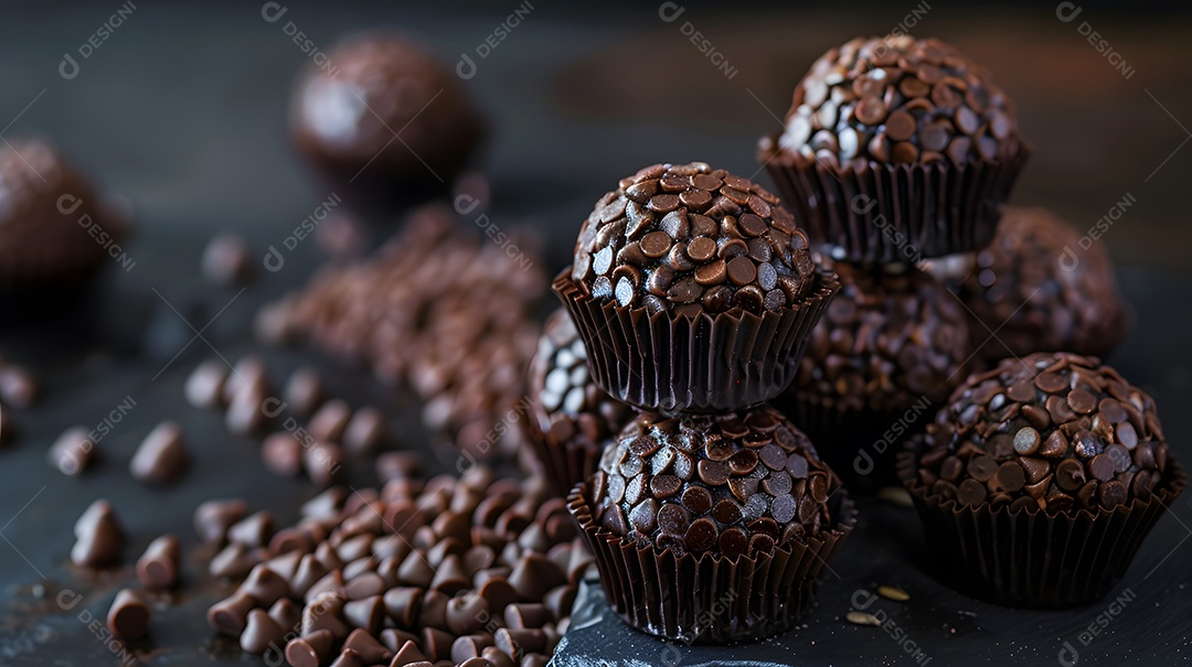 Brigadeiros com granulado empilhados