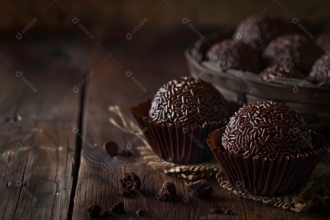 Brigadeiro delicioso sobre mesa de madeira