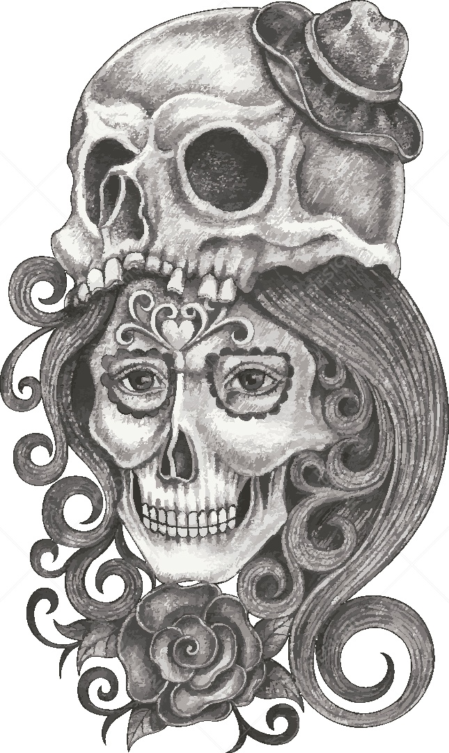 Desenho de Caveira Feminina Feito a Mão Vetor EPS