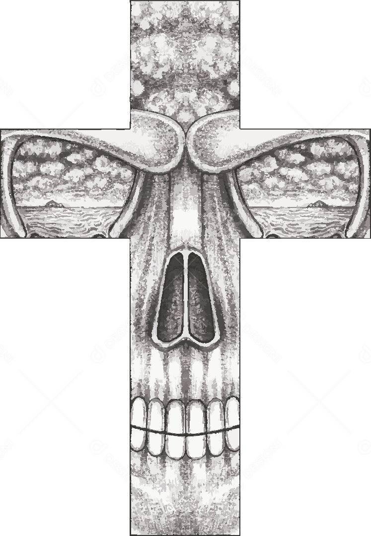 Desenho de Caveira em uma Cruz Feito a Mão Vetor EPS