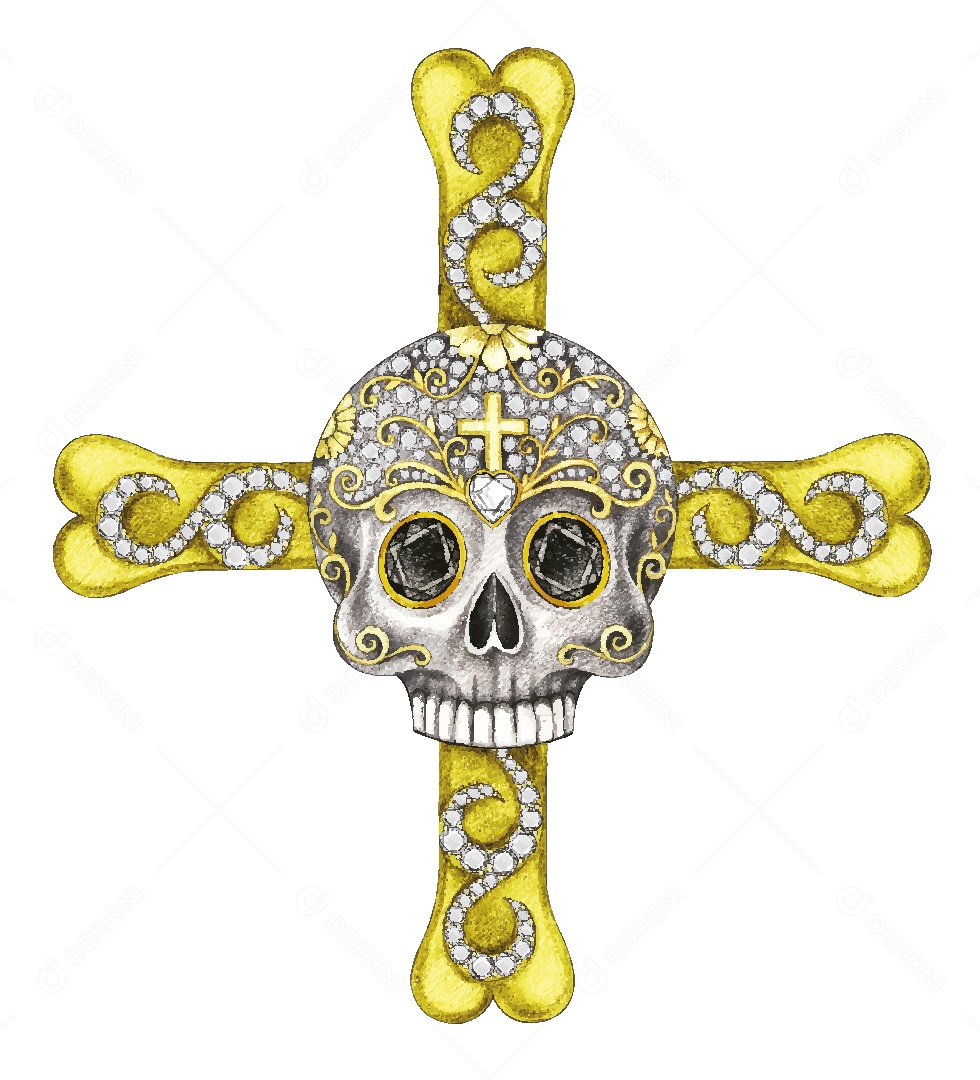 Desenho de Caveira em uma Cruz Feito a Mão Vetor EPS