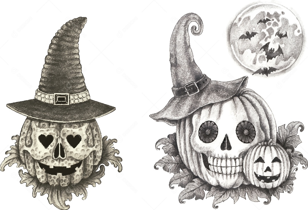 Desenho de Abóboras do Halloween Feito a Mão Vetor EPS