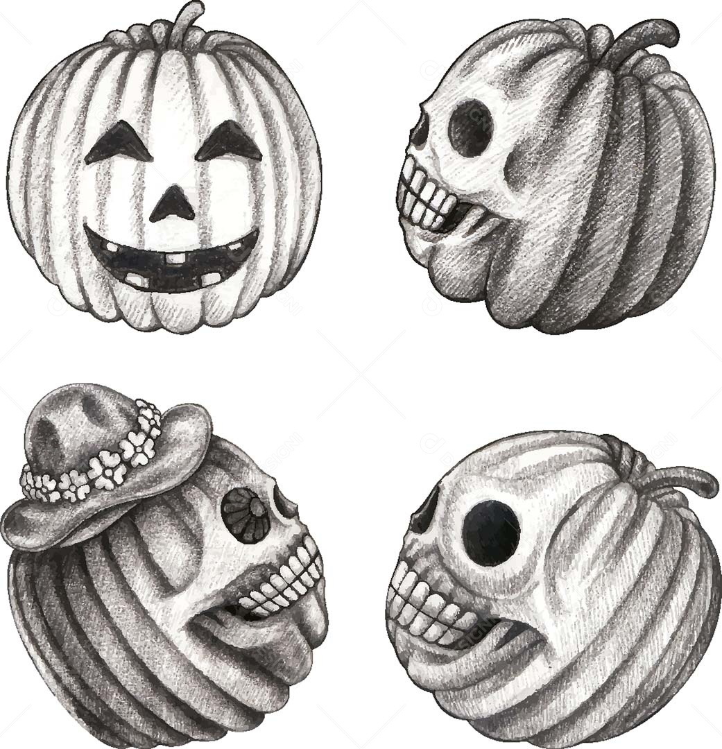 Desenho de Abóboras do Halloween Feito a Mão Vetor EPS