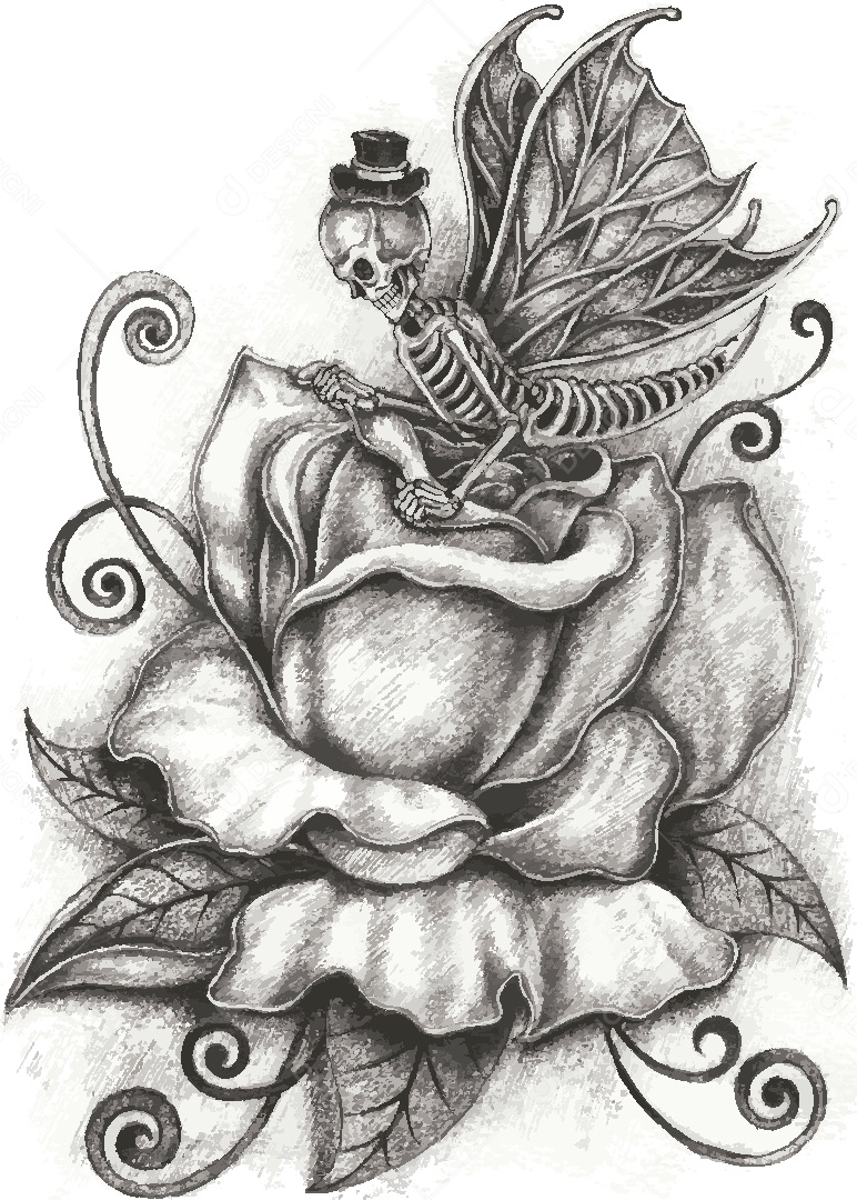 Desenho de Caveira Borboleta Feito a Mão Vetor EPS