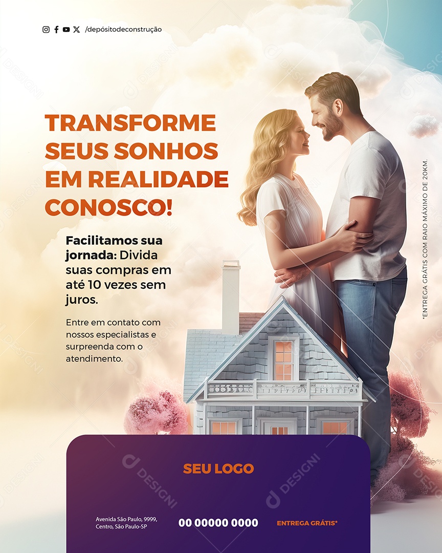 Construção Transforme seus Sonhos em Realidade Social Media PSD Editável