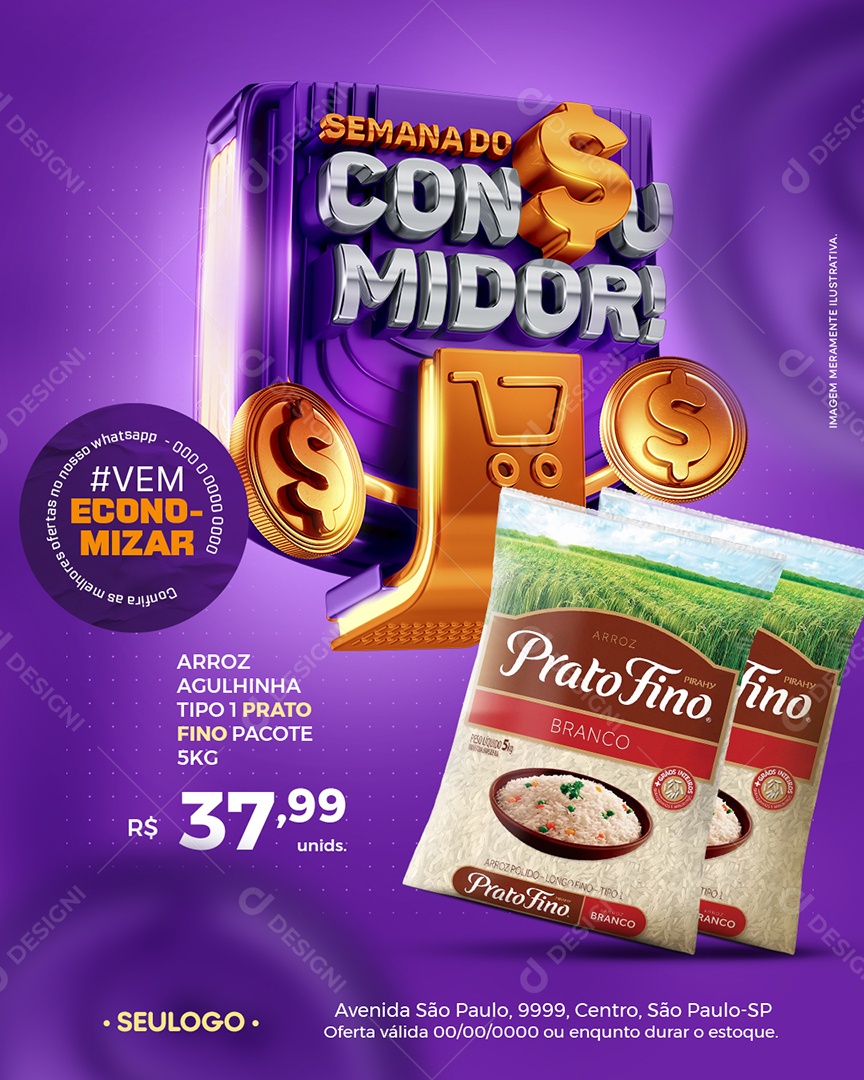 Semana do Consumidor Arroz Agulinha Tipo 1 Social Media PSD Editável