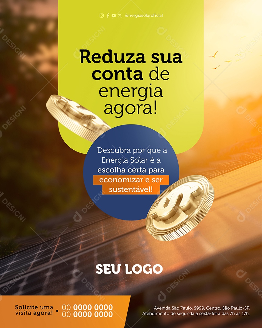 Reduza sua Conta de Energia Agora Social Media PSD Editável