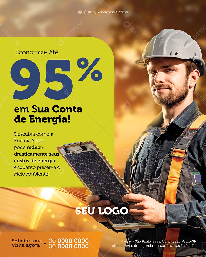 Descubra como a Energia Solar Pode Reduzir Social Media PSD Editável