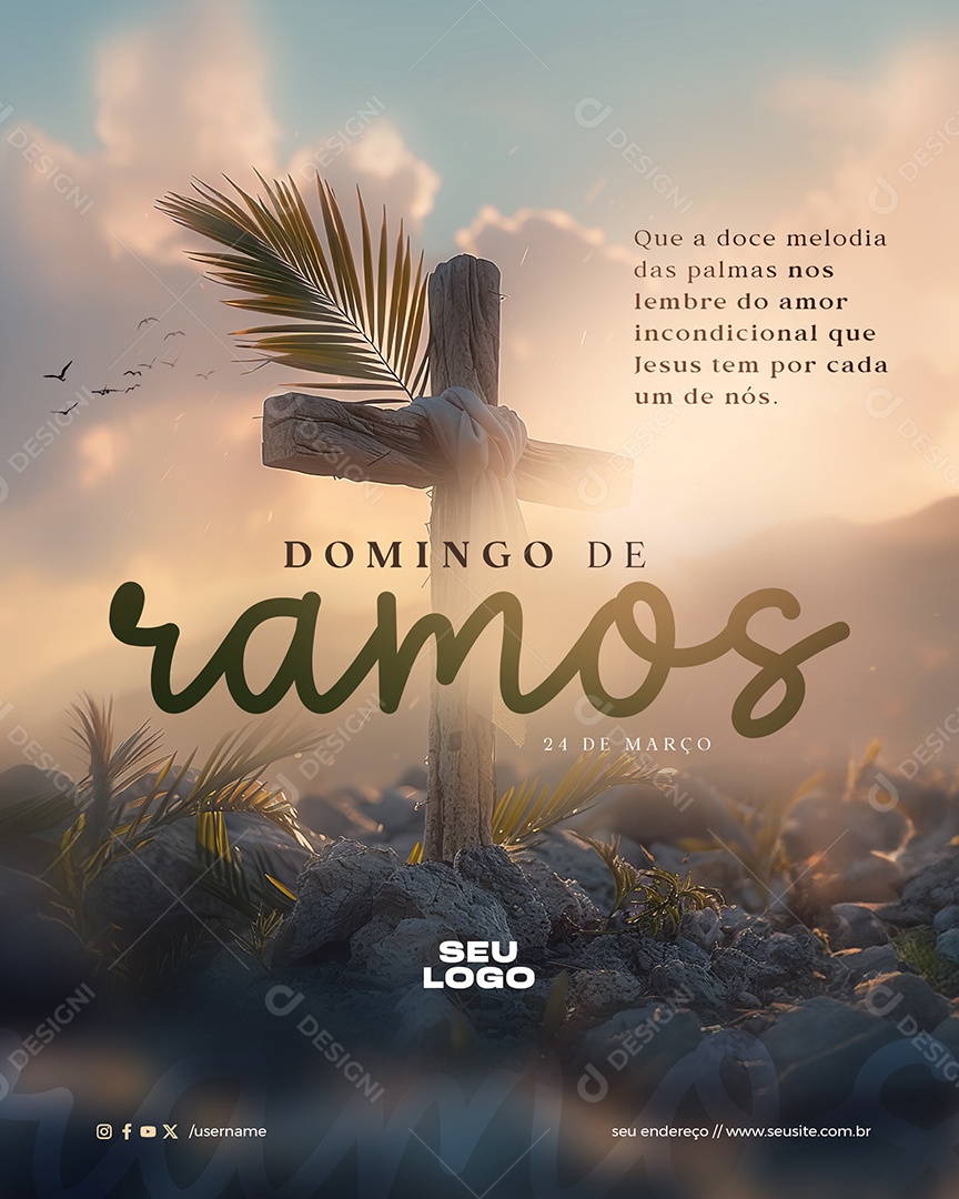 Domingo de Ramos 24 de Março que a Doce Melodia das Palmas Social Media PSD Editável