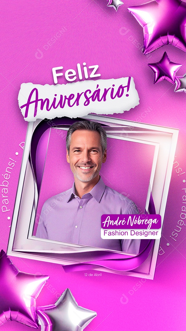 Story Feliz Aniversário André Nóbrega Fashion Designer Social Media PSD Editável