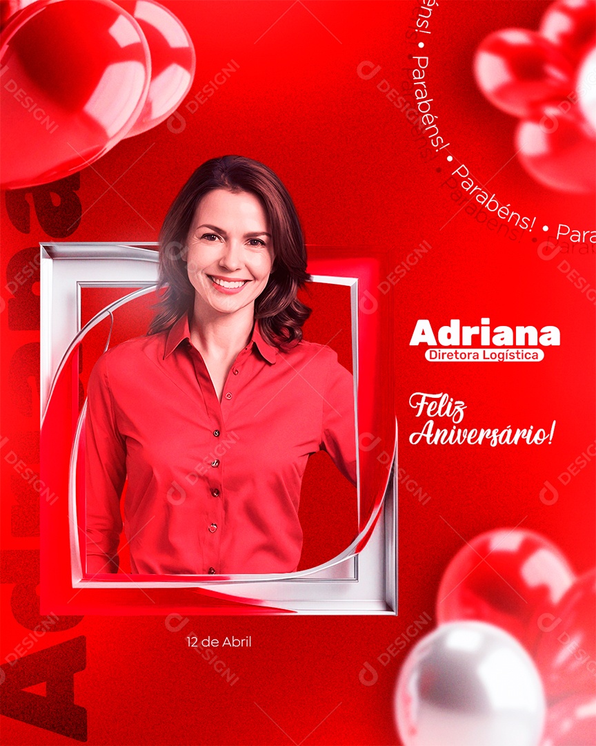 Feliz Aniversário Adriana Diretora Logística Social Media PSD Editável