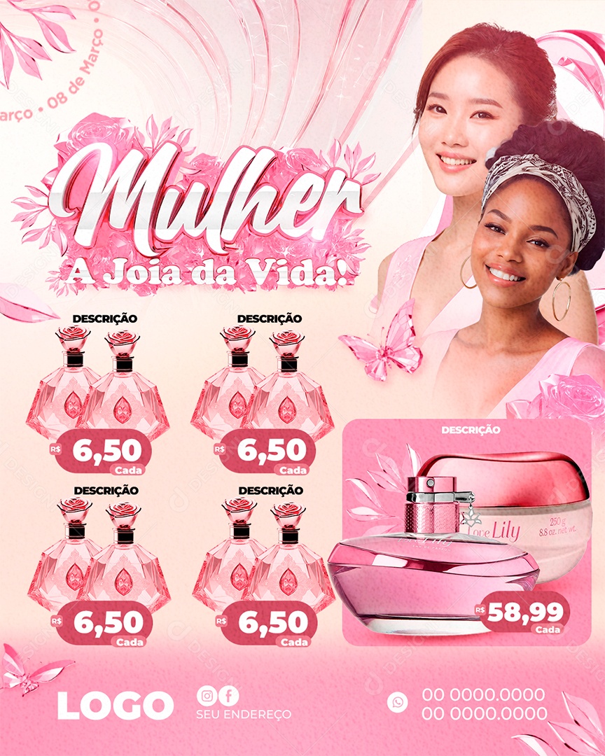 Perfumaria Lily produtos Mulher A Joia da Vida Social Media PSD Editável