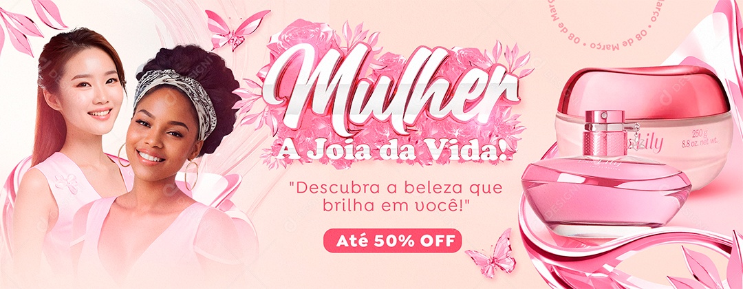 Banner Dia da Mulher Perfumaria Lily Até 50% Off Social Media PSD Editável