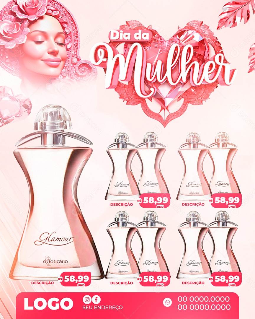 Dia da Mulher Perfumaria Perfume Glamour Encarte Social Media PSD Editável