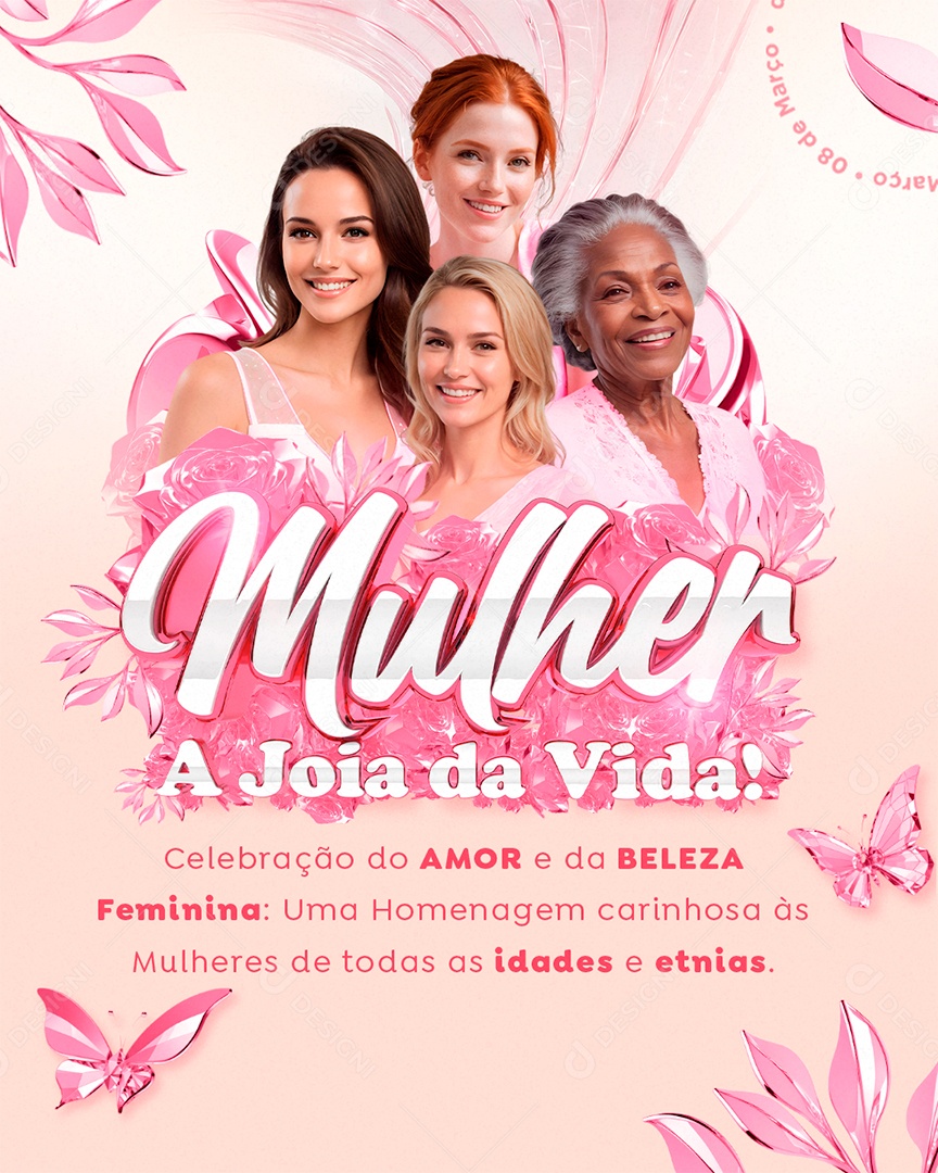 Dia Internacional das Mulheres 08 de Março celebração do Amor Social Media PSD Editável