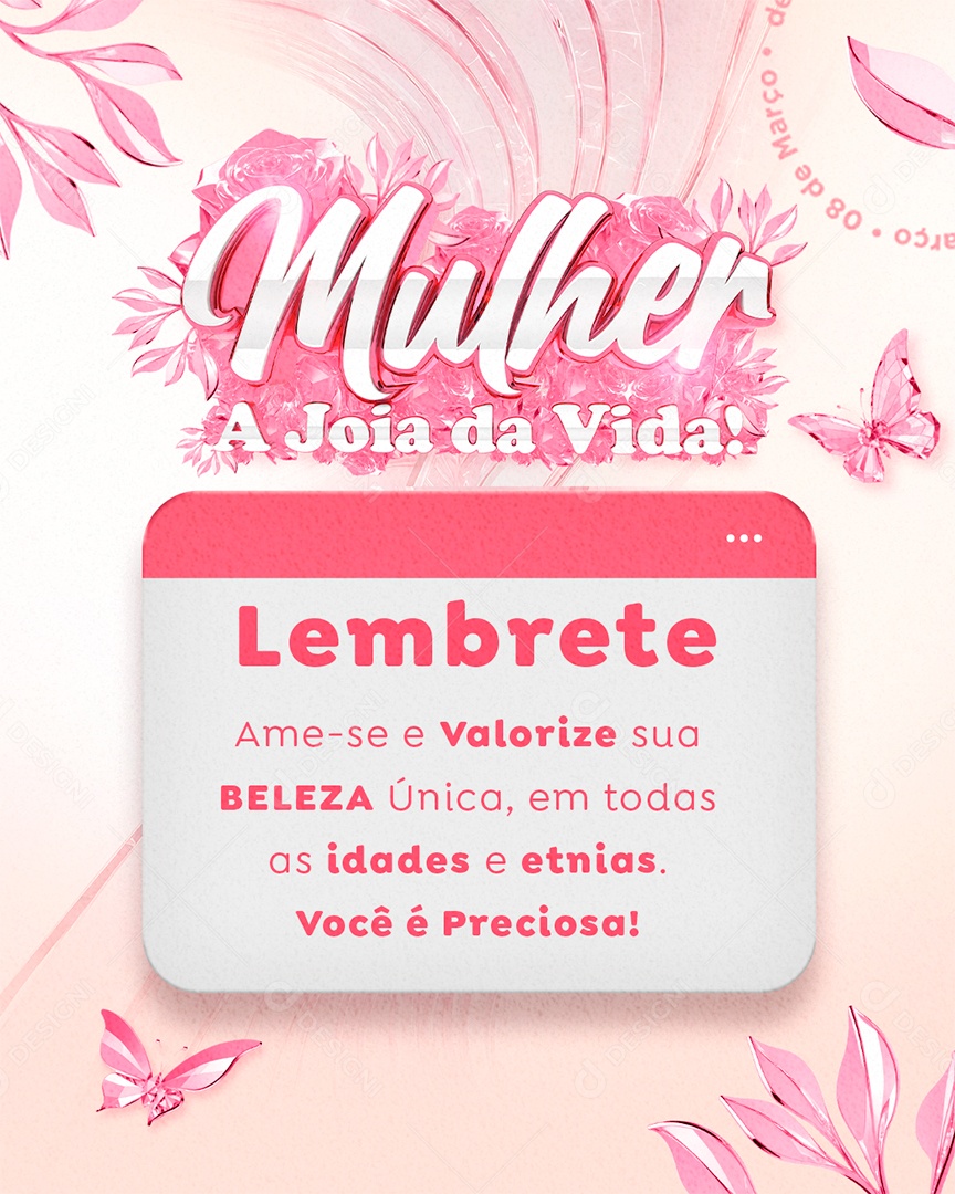 Dia da Mulher Lembrete Ame se e Valorize Social Media PSD Editável