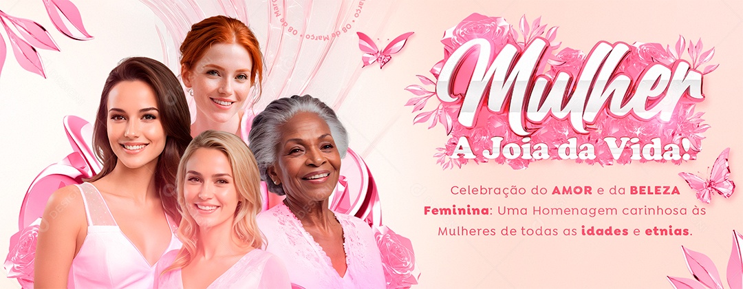 Banner Mulher A Joia da Vida celebração de Amor Social Media PSD Editável