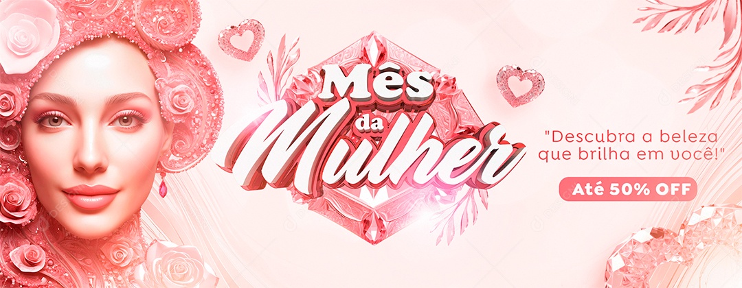 Banner Mês da Mulher Até 50% Off Social Media PSD Editável