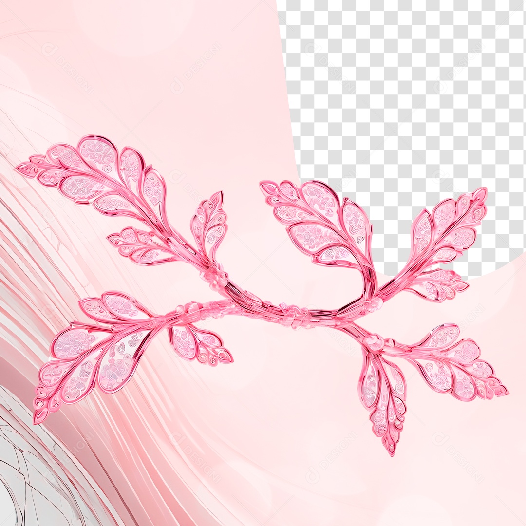 Flor de Ramos Cristal Rosa Elemento 3D para Composição PSD