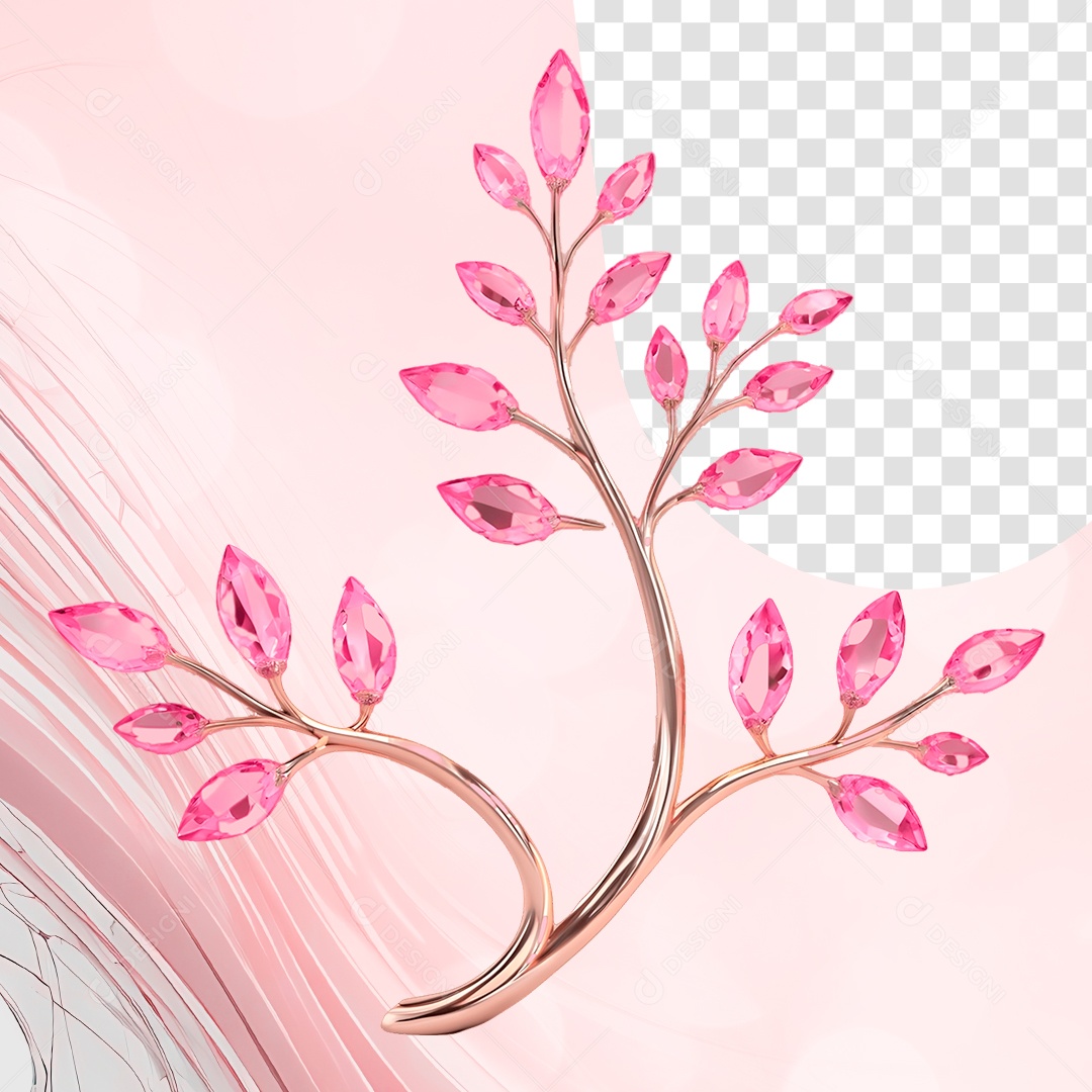 Flor de Cristal Rosa Elemento 3D para Composição PSD
