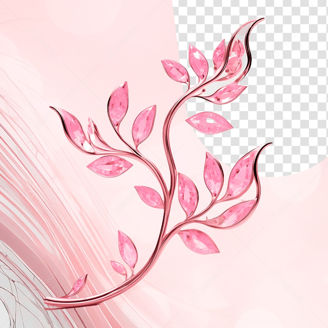 Flor de Cristal Rosa Elemento 3D para Composição PSD