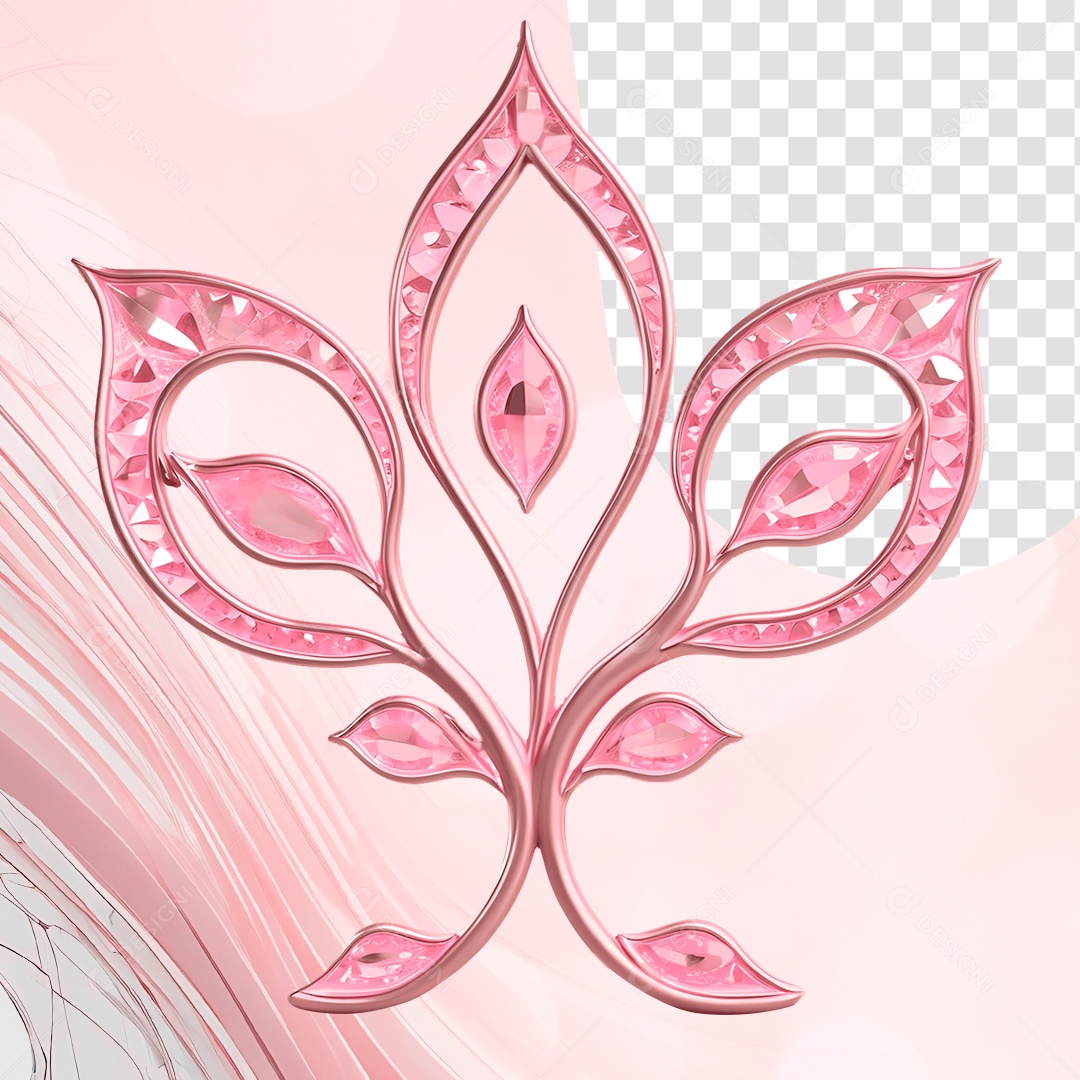 Flor de Cristal Rosa Elemento 3D para Composição PSD