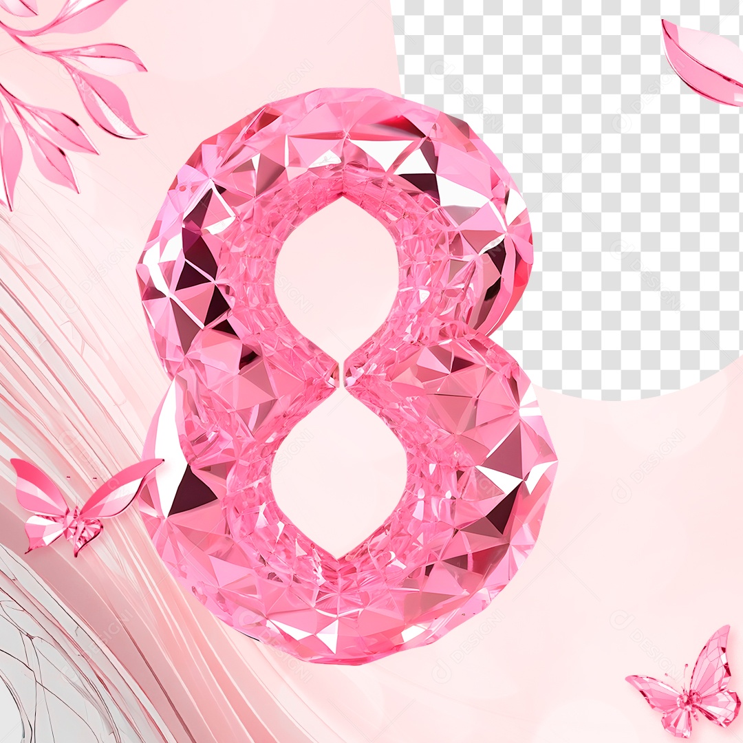 Número 8 de Cristal do Dia da Mulher Elemento 3D para Composição PSD