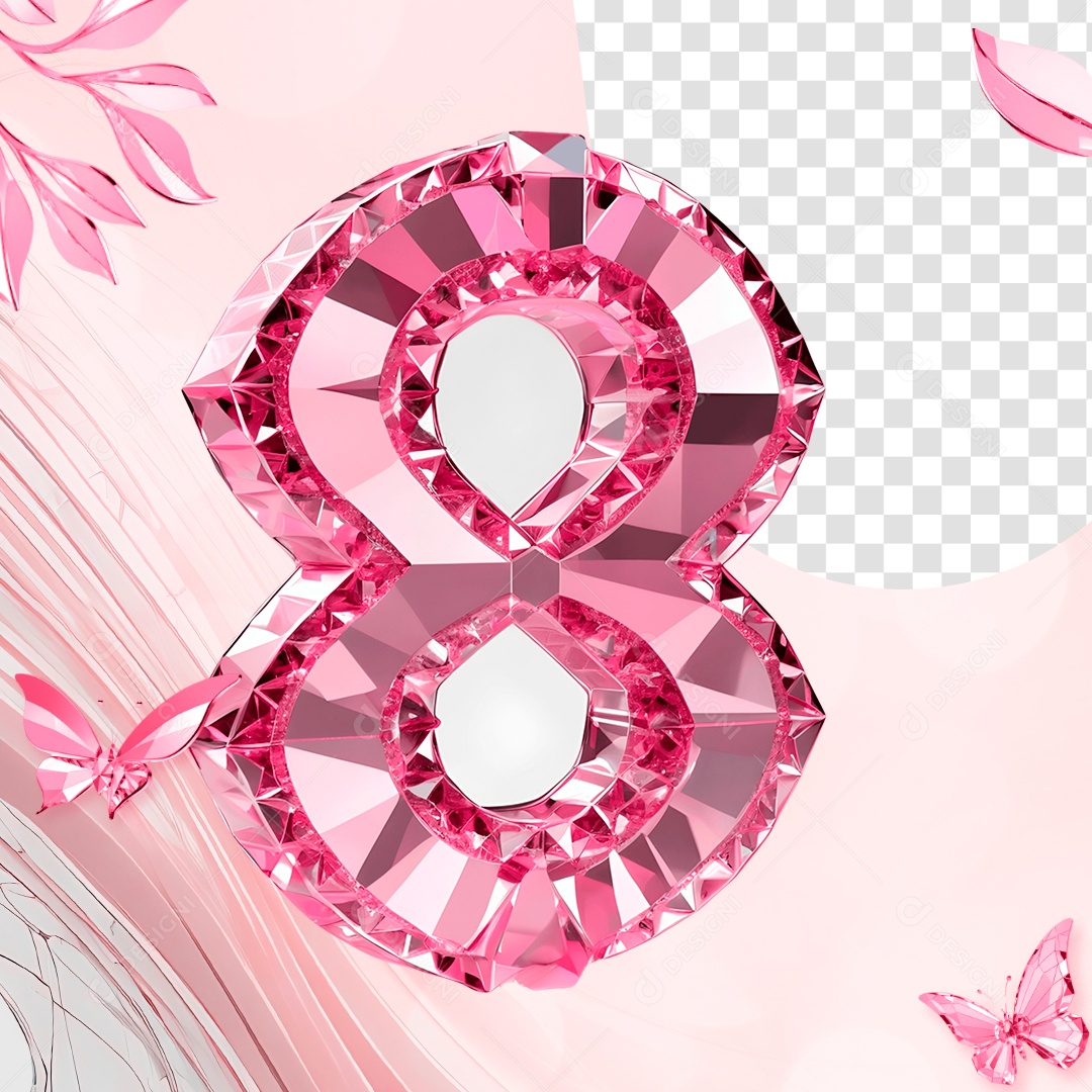 Número 8 de Cristal do Dia da Mulher Elemento 3D para Composição PSD