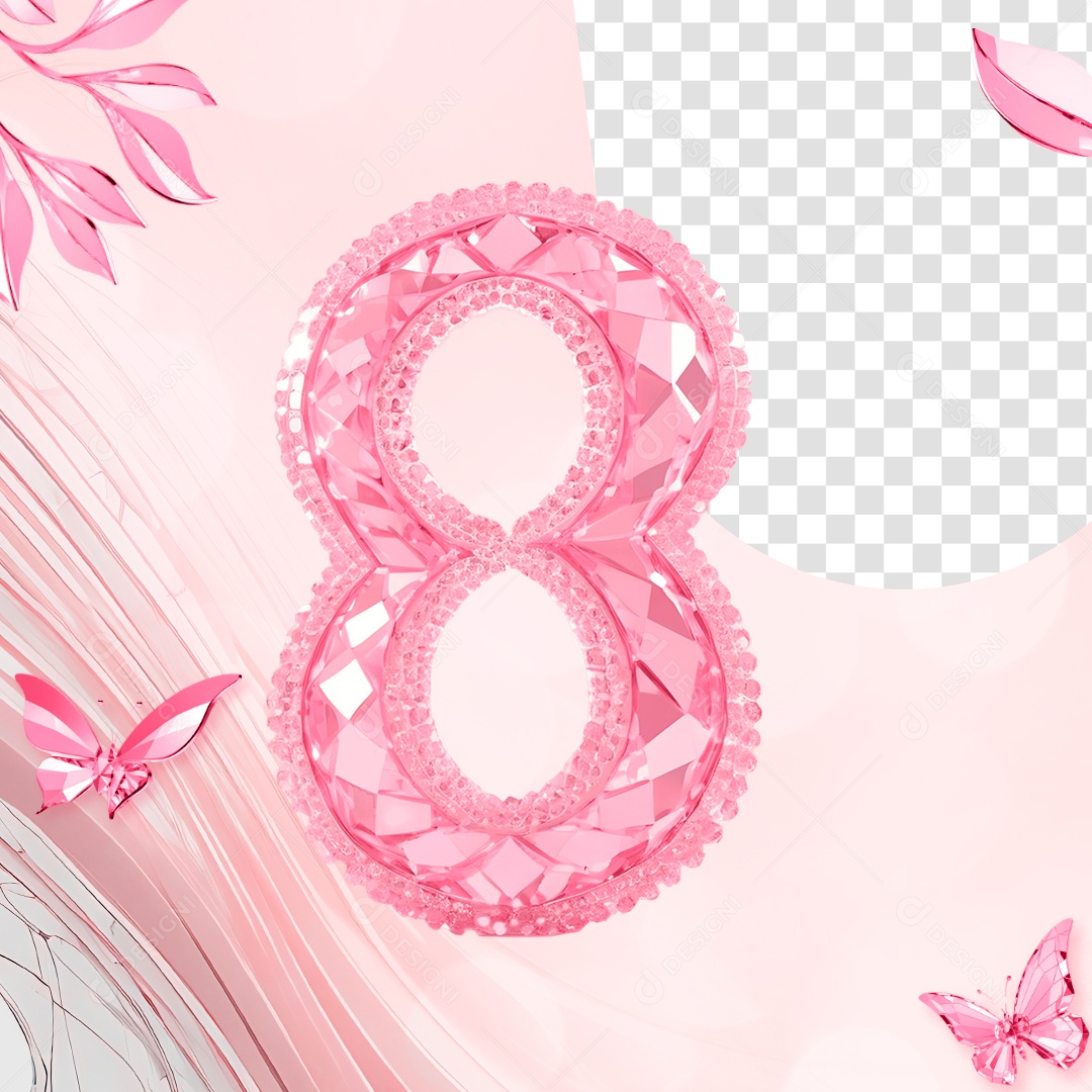 Número 8 de Cristal do Dia da Mulher Elemento 3D para Composição PSD