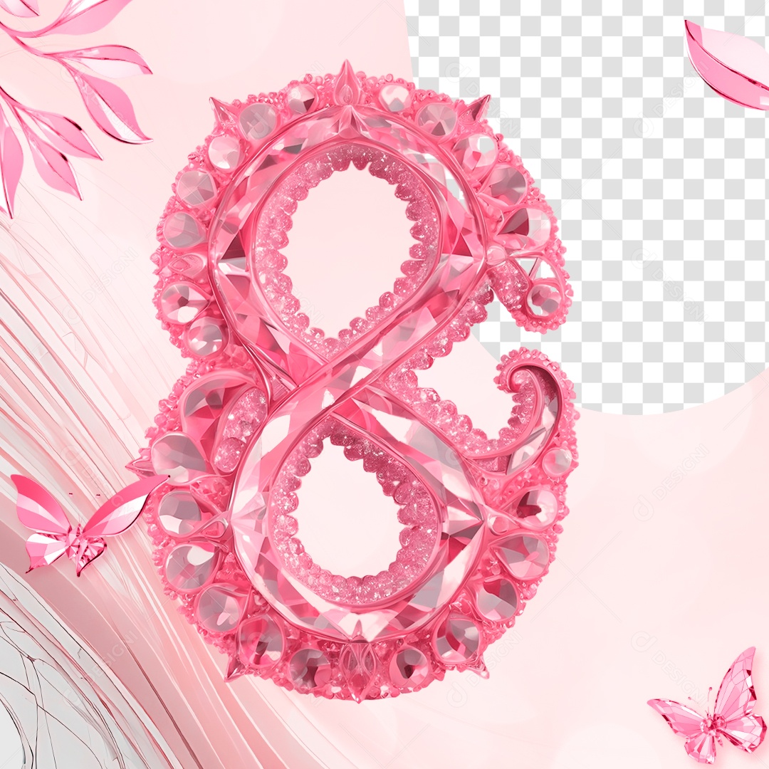 Número 8 de Cristal do Dia da Mulher Elemento 3D para Composição PSD