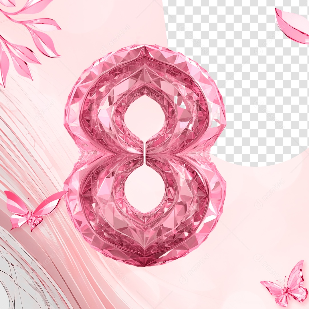 Elemento 3D Número 8 de Cristal do Dia da Mulher para Composição PSD