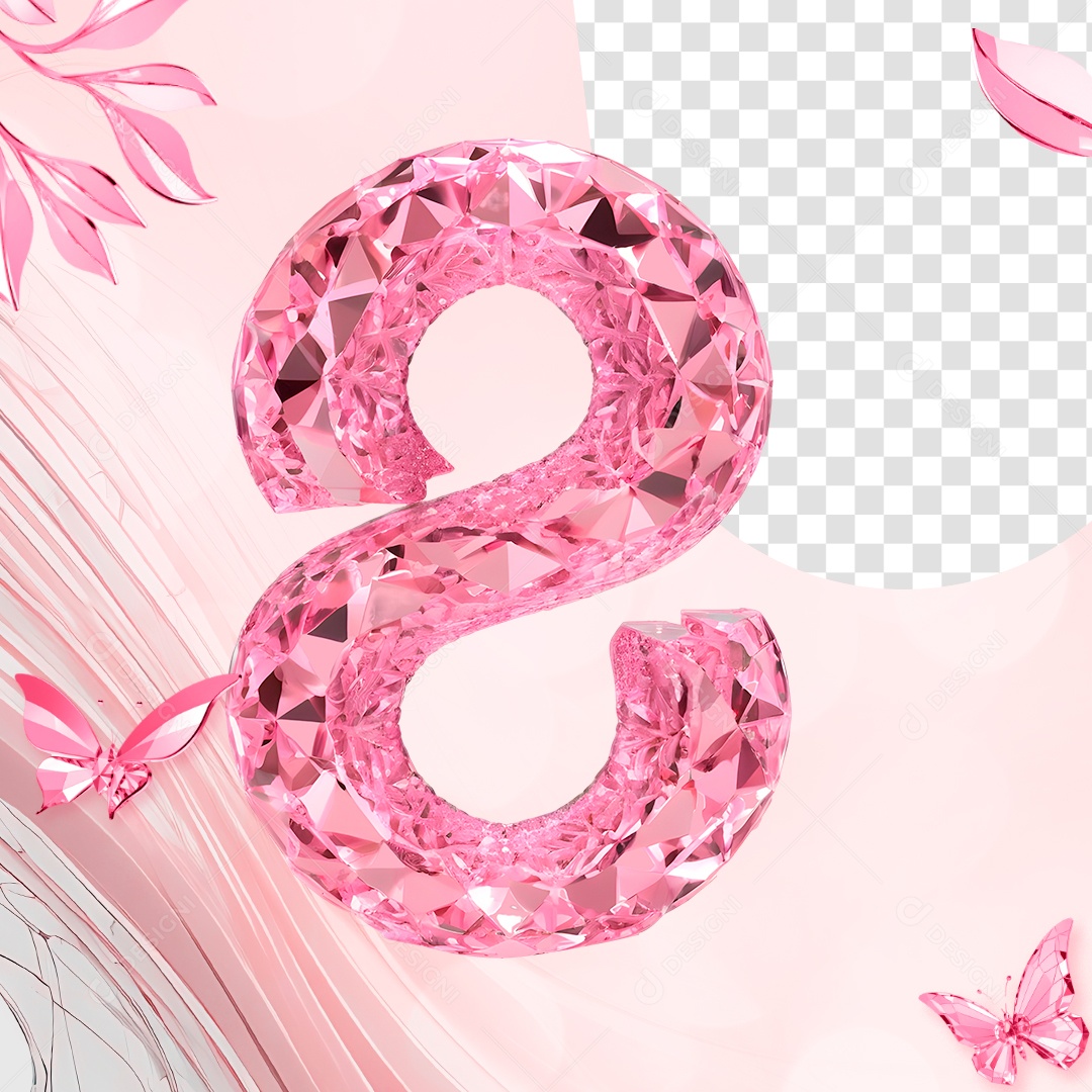 Número 8 de Cristal Elemento 3D do Dia da Mulher para Composição PSD