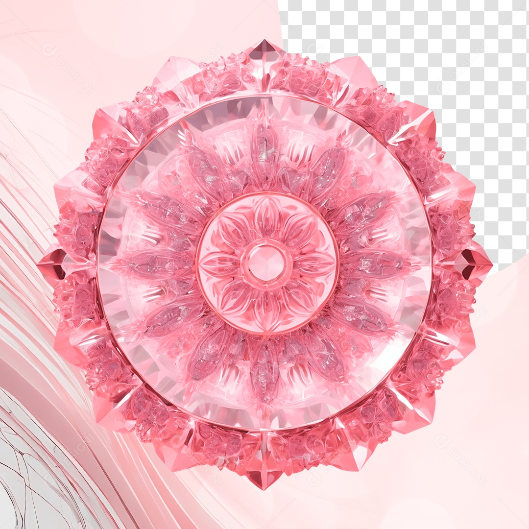 Elemento 3D Diamante Circular de Cristal Rosa para Composição PSD