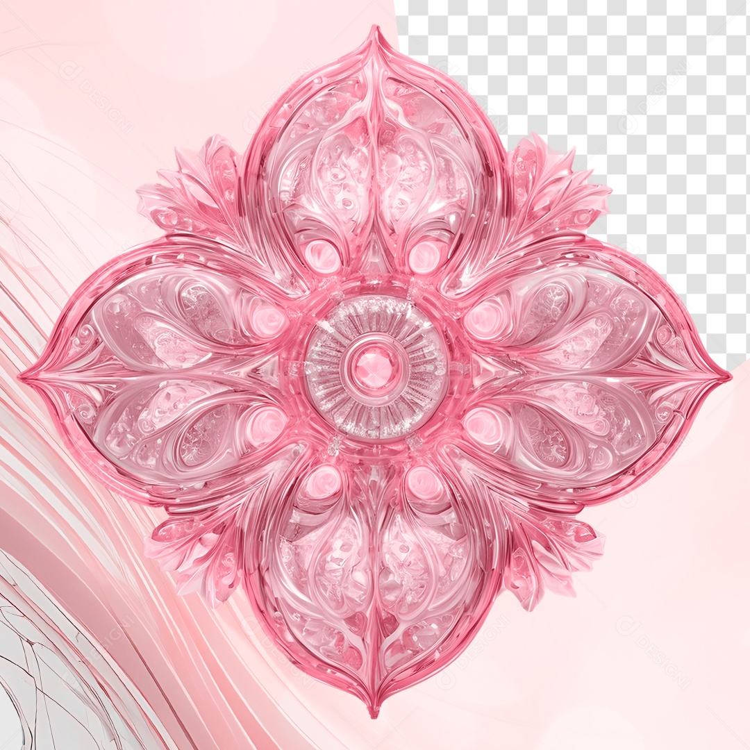 Flor de Cristal Rosa Elemento 3D para Composição PSD