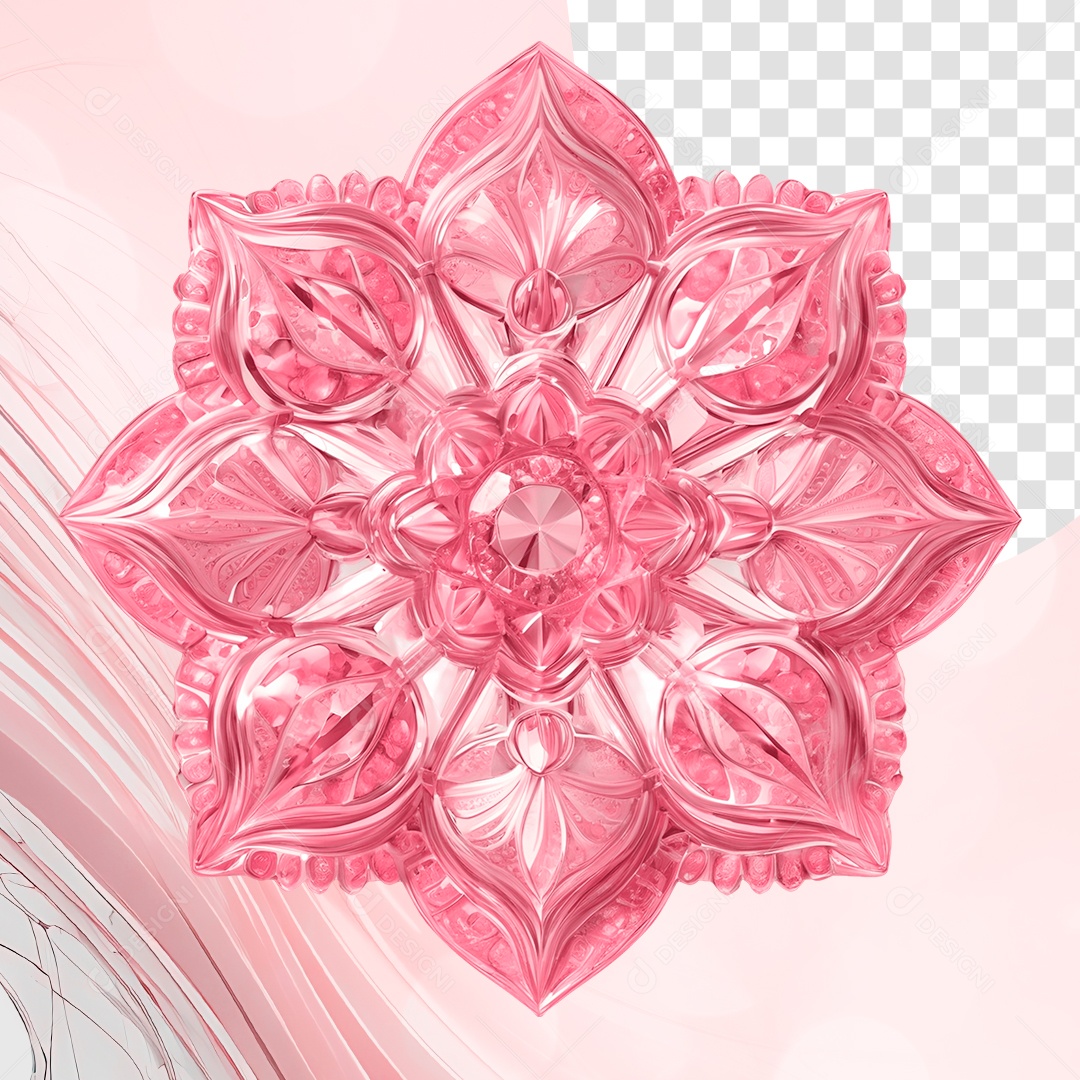 Flor de Cristal Rosa Elemento 3D para Composição PSD