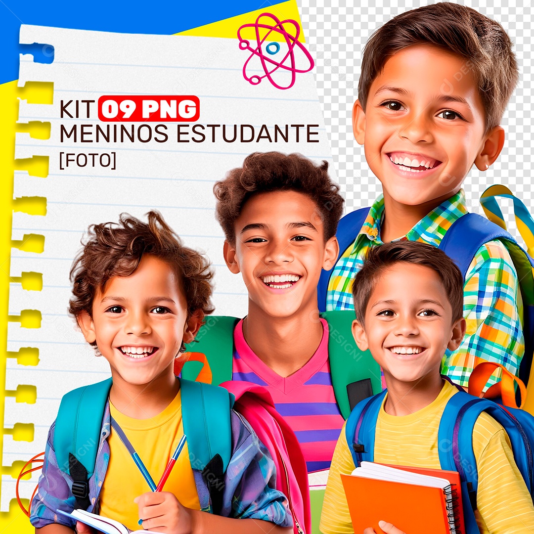 Kit 09 PNG Meninos Estudante Personagens 3D para Composição PSD