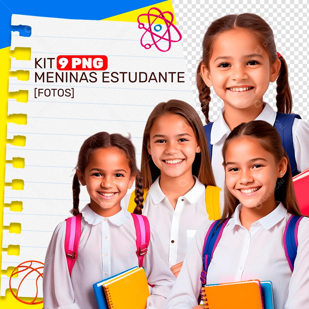 Kit 9 PNG Meninas Estudante Personagens 3D para Composição PSD